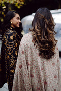 Beige and black hand embroidered wool shawls
