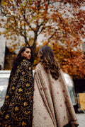 Beige and black hand embroidered wool shawls