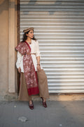 Woman wearing red nalki embroidered shawl